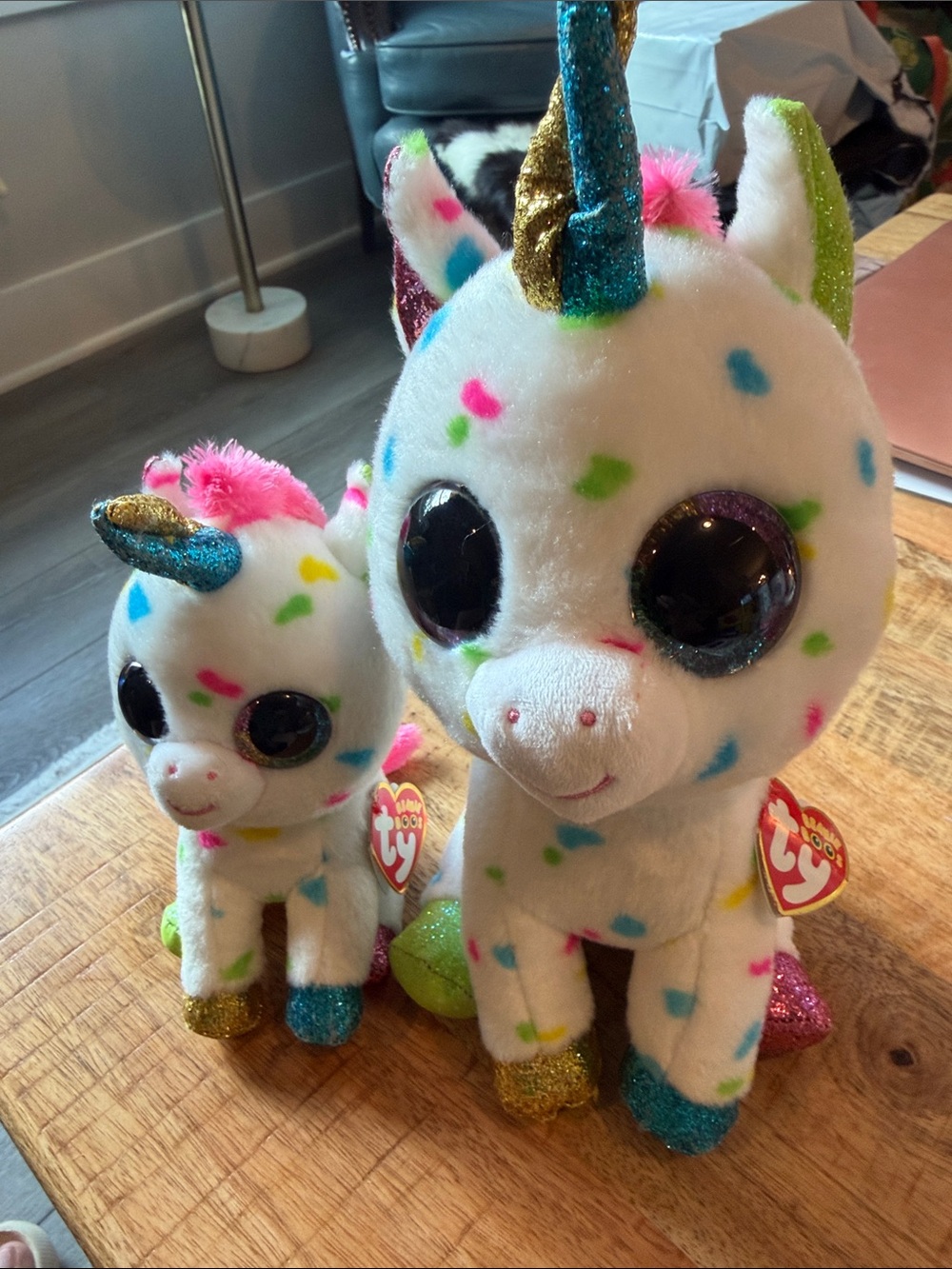 TY Beanie Boos White Rainbow Spot Unicorn “Harmonie” Plush - Large and small